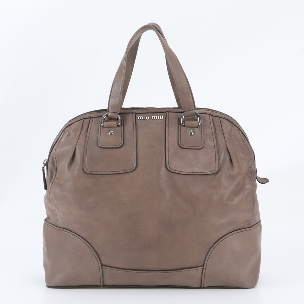 Miu Miu Miu Leather Big Tote Bag Boston Travel Silver Hardware Women's